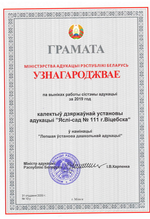 Диплом Министерства образования 2020